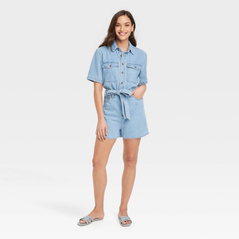Women's Short Sleeve Romper - Universal Thread™ Light Wash